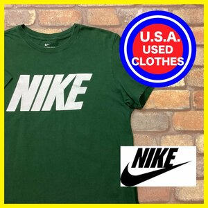 ME12-131★USA直輸入★状態良好【NIKE ナイキ】良カラー フロントロゴ プリントTシャツ【メンズ L】グリーン スポーツ アメカジ 古着