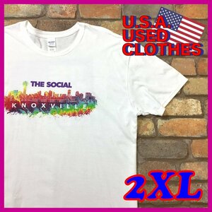 ME11-113★スーパーBIGサイズ!!★状態良好★【THE SOCIAL KNOXVILLE】白 両面プリント 半袖 企業 Tシャツ【メンズ XXL】USA古着