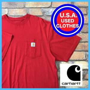 ME12-038★USA買付品★美品★BIGサイズ【carhartt】 胸ポケット バックプリント Tシャツ【メンズ L】レッド アメカジ ストリート