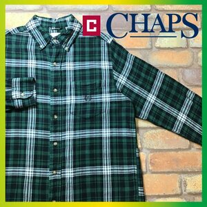 ME9-019★USA直輸入★正規品★【CHAPS チャップス】チェック 長袖 ボタンダウン ネルシャツ【メンズ S】緑 古着 アメカジ ワーク キャンプ