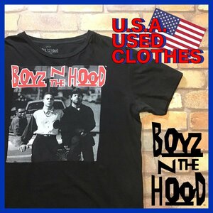 ME12-011★USA買付商品★ビッグシルエット【BOYZ N THE HOOD】フォトプリント Tシャツ【メンズ XL】黒 半袖 映画 古着 アイスキューブ