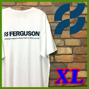 ME11-130★大きいサイズ!!★USA古着★【FERGUSON】白×紺 両面プリント 半袖 企業 Tシャツ【メンズ XL】クルーネック ヘインズ ノベルティ