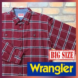 ME8-928★美USED★大きいサイズ★【Wrangler ラングラー】チェック 長袖 ネルシャツ【メンズ XL】赤 ワーク 古着 ポケット バイク