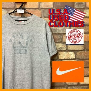 ME12-143★USA古着★メキシコ製【NIKE ナイキ】雰囲気抜群 Nロゴ 染込みプリントTシャツ【メンズ L】杢グレー アメカジ OLD ポリエステル混