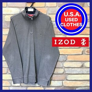 ME6-931★USA買付★US規格 ゆったりサイズ【IZOD アイゾッド】刺繍ロゴ ハーフジップ トレーナー【メンズ L】薄茶 薄手 ゴルフ スウェット