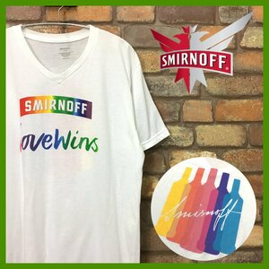 ME10-992★GOODデザイン!!★USA古着★【Smirnoff スミノフ】ホワイト Love Wins 半袖 オフィシャル Tシャツ【メンズ L】酒 企業 ウォッカ