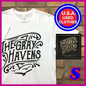 ME11-165★アメリカ買付商品★状態良好★【THE GRAY HAVENS グレイ・ヘヴンズ】GOODデザイン 半袖Tシャツ【メンズ S】白T 小さめ USA古着