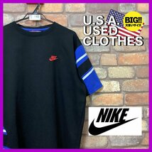 ME12-145★USA買付品★オーバーサイズ【NIKE ナイキ】胸刺繍ロゴ 袖切替 クルーネックTシャツ【メンズ 2XL】ブラック アメカジ ストリート_画像7