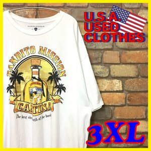 ME11-123★スーパーBIGサイズ!!★状態良好★【BANDITO MISSION CANTINA】白 メキシカンレストラン 半袖 Tシャツ【メンズ 3XL】古着