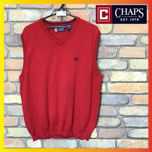 ME7-908★USAビッグサイズ★状態良好★【CHAPS チャップス】刺繍ロゴ Vネック ニットベスト【メンズ XL】レッド 赤 コットンニット 薄手