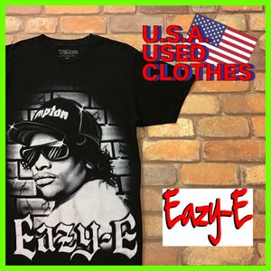 ME12-050★USA直輸入★状態良好★【Eazy-E】エリック・リン・ライト フェイス BIGプリントTシャツ【メンズ L】ブラック ラッパー N.W.A.