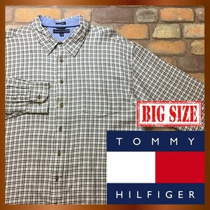 ME9-037★スーパーBIGサイズ!!★USA古着★【TOMMY HILFIGER トミーヒルフィガー】チェック ネルシャツ【メンズ 2XL】茶 黒 水色 長袖