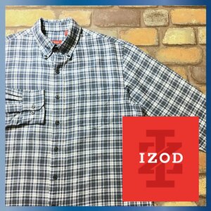 ME9-581★訳あり・格安★USA古着★ブルー系【IZOD アイゾッド】コットン ボタンダウン チェックシャツ【メンズ M】長袖 ゴルフ リメイク