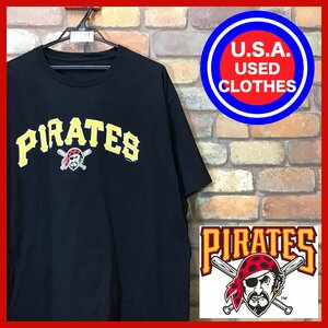 ME12-021★超ビッグサイズ・状態◎★正規品★【MLB ピッツバーグ・パイレーツ】チームロゴ Tシャツ【メンズ 2XL】黒 半袖 メジャー 古着