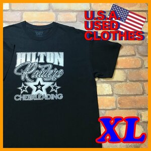 ME10-877★豪華デザイン!!★状態良好★【HILTON RAIDERS】ブラック ラメプリント 半袖 Tシャツ【メンズ XL】USA古着 チアリーダー