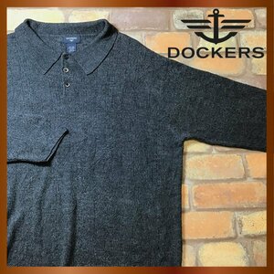 ME8-579★USA購入&ビッグサイズ★良品★【DOCKERS ドッカーズ】ストライプ模様 襟付きセーター【メンズ XL】濃灰 アクリルニット