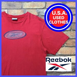 ME12-118★USA古着★訳アリ品★【Reebok】良フェード フロントロゴ プリントTシャツ【メンズ XL程度】レッド アメカジ ストリート OLD