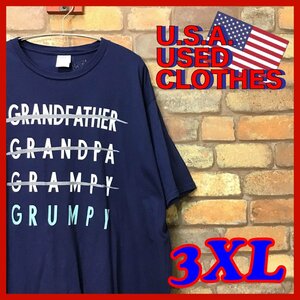 ME10-729★超大きいサイズ!!★ネイビー★【GRUMPY】BIGプリント オールコットン 半袖 Tシャツ【メンズ 3XL】USA古着 グラフィック