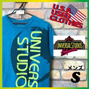 ME3-789★オフィシャル★美品★USA買付商品★【UNIVERSAL STUDIOS ユニバーサル・スタジオ】半袖 Tシャツ【メンズ S】深青緑色 USA古着 USJ