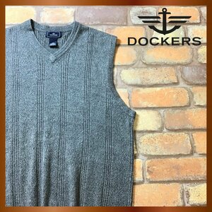 ME8-437★状態良好★USA古着&正規品★【DOCKERS ドッカーズ】ストライプデザイン Vネック ニットベスト【メンズ M】グレー アクリル 薄手