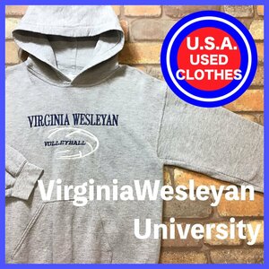 ME11-669★USA古着★カレッジアイテム★【VIRGINIA WESLEYAN】刺繍ロゴ プルオーバー スウェットパーカー【S】グレー 古着 アメカジ