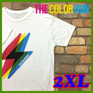 ME11-137★スーパーBIGサイズ!!★良品★【THE COLOR RUN】白 プリント 半袖 イベント Tシャツ【メンズ XXL】USA古着 マラソン カラフル