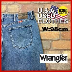 DP1-044★USA古着★状態良好【Wrangler】 96501 レギュラーフィット ストレート デニムパンツ【W38 メンズ XL】ブルー ジーンズ ダメージ