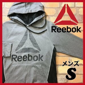 ME5-611◆USA正規品◆良品【Reebok リーボック】灰×黒 バイカラー フーディー【メンズ S】裏起毛 パーカー スウェット ビックロゴ