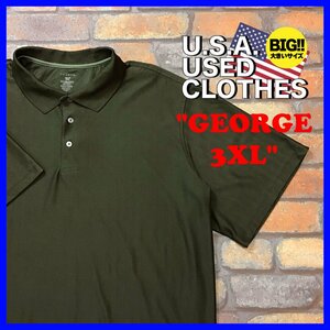 ME12-162★USA古着★格安【GEORGE】BIGサイズ 良カラー ヘリンボーン 半袖ポロシャツ【メンズ 3XL】モスグリーン ゴルフ ワーク アメカジ