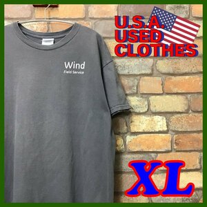 ME10-953★BIGサイズ★状態良好★【WIND FIELD SERVICE】グレー コットン 半袖 USA企業 Tシャツ【メンズ XL】古着 ワーク クルーネック