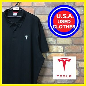 ME12-286★USA買付品★【TESLA テスラ】企業物 胸刺繍ロゴ 半袖ポロシャツ【メンズ XL】ブラック ゴルフ アメカジ ストリート 自動車