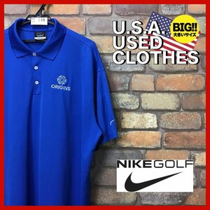 ME12-249★USA買付品★BIGサイズ【NIKE GOLF】企業物 胸刺繍ロゴ DRY-FIT 半袖ポロTシャツ【メンズ XXL】ブルー スポーツ ストリート