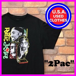 ME12-060★USA買付品★状態良好【2Pac】Poetic Justice フェイス プリントTシャツ【メンズ L】ブラック ムービー ラッパー ヒップホップ