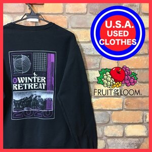 ME11-721★USA古着★良品★【FRUIT OF THE LOOM】両面プリント Winter Retreat スウェットシャツ トレーナー【メンズ S】黒 スノーボード