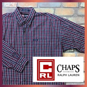 ME9-171★オールド★廃盤ライン★【CHAPS RALPH LAUREN ラルフローレン】チェック 長袖 コットン ボタンダウンシャツ【メンズ L】赤系 古着