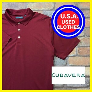 ME12-212★USA買付品★【CUBAVERA】細ボーダー ポリエステル 半袖ポロシャツ【メンズ XL】レッド ゴルフ ワーク アメカジ