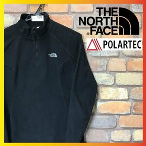 ME7-587★正規品★アメリカ古着【THE NORTH FACE ザ・ノースフェイス】ポーラテック ハーフジップ フリースシャツ【レディース S】黒 薄手