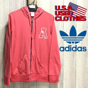 ME5-482★アメリカ買付商品★良品【adidas アディダス】カレッジ Aロゴ フルジップパーカー【レディース M】ピンク フーディー