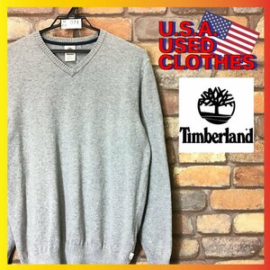 ME8-071★USA買付品★正規品★【Timberland ティンバーランド】無地 Vネック コットンセーター【メンズ M】グレー 灰 ニット ワーク