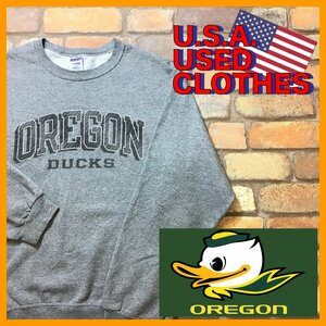 ME11-912★USA買付商品★格安★【OREGON DUCKS オレゴンダックス】USAカレッジロゴ スウェットシャツ【S】グレー USA古着 トレーナー