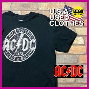 ME12-079★USA古着★オーバーサイズ【AC/DC】HIGH VOLTAGE サークルロゴ フロントプリントTシャツ【メンズ 2XL】ブラック バンドT ロックT