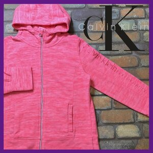 ME7-600★状態良好★USA買付品★【Calvin Klein カルバンクライン】モックネック MIXカラー フリースパーカー【レディース L】ピンク 古着