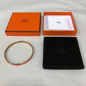 【中古品】4-54 HERMES エルメス バングル ブレスレット ゴールド サーモンピンク系 アクセサリー 箱付 