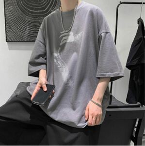 メンズ シンプル プリント 半袖 Tシャツ 韓国 グレー