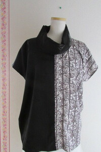  kimono remake * fine pattern cloth * black feather woven .. roll color blouse 