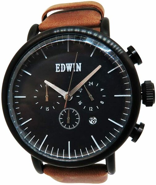 ●新品●EDWIN 腕時計 メンズ 本革 クロノグラフ ストップウォッチ ELEMENT ブラウン EW1G013L0084