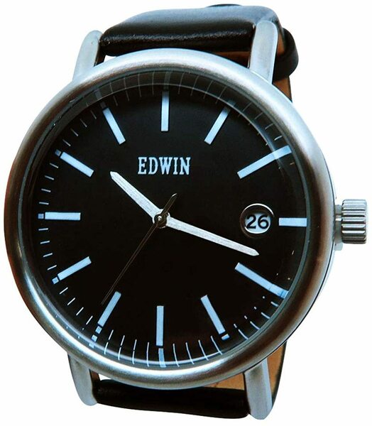 ●新品●EDWIN 腕時計 メンズ Men's Watch アナログ ラウンド 革 ダイヤルウォッチ 防水 5気圧 EPIC ブラック EW1G001L0034 並行輸入品