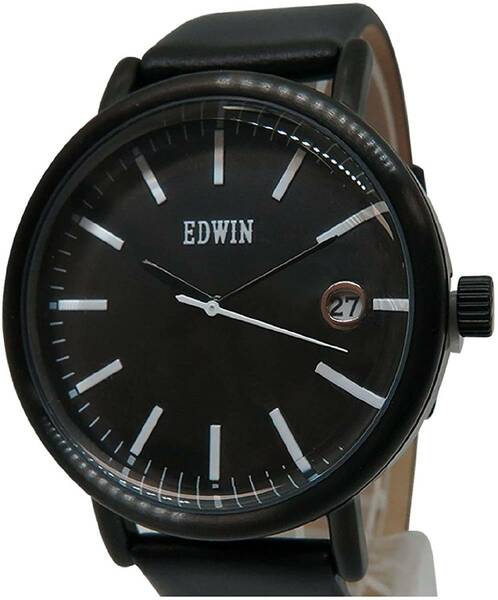 ●新品●EDWIN 腕時計 メンズ Men's Watch アナログ ラウンド 革 ダイヤルウォッチ 防水 5気圧 EPIC ブラック EW1G001L0044 並行輸入品