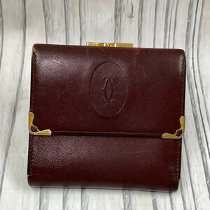 m002 mise(10) postage 385 jpy Cartier Cartier three folding bulrush . purse compact wallet bordeaux leather leather lady's 