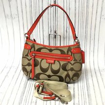 m001 F(60) 美品 COACH コーチ 2wayバッグ ショルダーバッグ 斜め掛け シグネチャー ベージュ×ピンク F24063_画像1